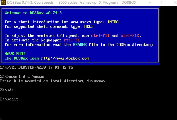 打开DOSBOX下的edit